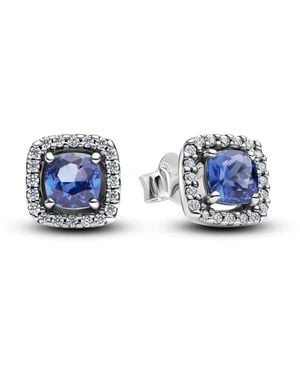 PANDORA Sparkling Square Blue Halo Stud Earrings