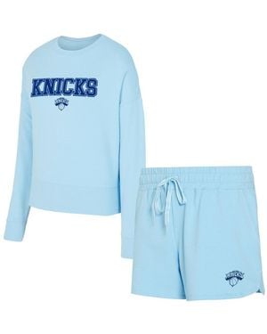 Concepts Sport 2-piece New York Knicks Elevation Tri-blend Long Sleeve T-shirt And Shorts Set - Blue