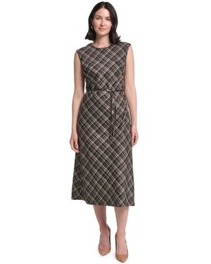 Jessica Howard Cap Sleeve Bias Plaid Midi Dress - Brown