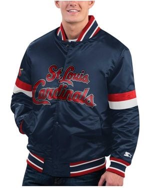 Starter Distressed St. Louis Cardinals Home Game Satin Full-snap Varsity Jacket - Blue