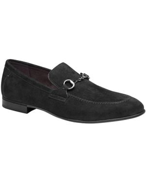 Johnston & Murphy Elston Bit Suede Almond Toe Loafers - Black