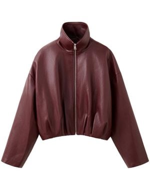 Mango Faux Leather Funnel Neck Oversized Jacket - Red