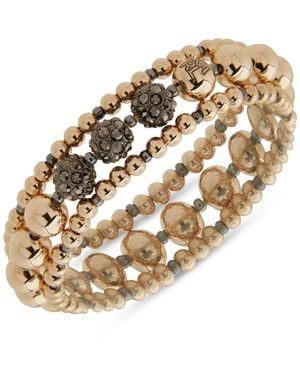 Karl Lagerfeld 3-pc. Set Pave Fireball & Logo Beaded Stretch Bracelets - Metallic