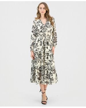 Anne Klein Printed Tie-neck Tiered Maxi Dress - White