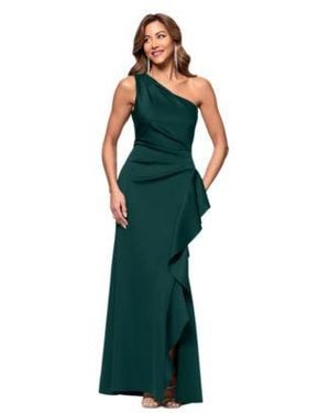 Xscape Ruffled One Shoulder Scuba Gown - Green