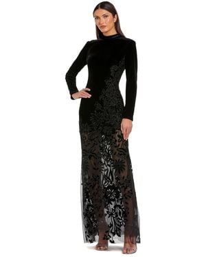 Mac Duggal Floral-burnout Velvet Gown - Black