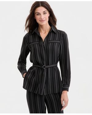 Anne Klein Striped Button-front Tie-waist Shirt - Black
