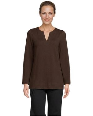 Lands' End Long Sleeve Polished Essentials Notch Neck Tunic Top - Brown