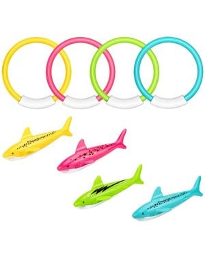 Gnuadz 8 Pack Diving Rings Sharks Pool Toys Swim Learning Fun - Blue