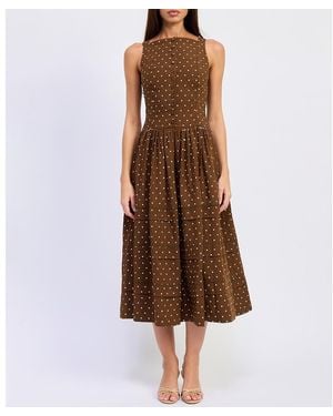 En Saison Stella Polka Dot Sleeveless Midi Dress - Brown
