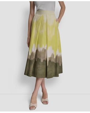 DKNY Ombre Print Poplin Side Zipper A-line Skirt - Yellow
