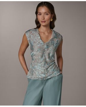 Donna Karan V-neck Printed Top - Gray