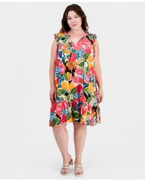 Sandra Darren Plus Size Ruffled Tie-neck Shift Dress - Red