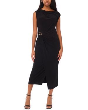 Msk Sleeveless Boat-neck Ponte-knot Wrap Midi Dress - Black