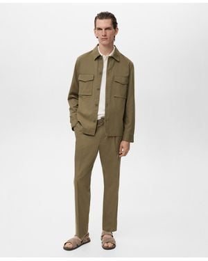 Mango Cotton-blend Straight-leg Pleated Pants - Green