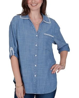 Ruby Rd. Petite Crochet Trim Soft Button-front Top - Blue