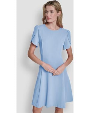 DKNY Tulip Sleeve Fit And Flare Dress - Blue