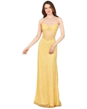 Lara Beaded Corset Prom Dress - Metallic