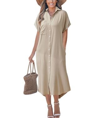 CUPSHE Denim Short Sleeve Button Down Cover Up Dress - Natural