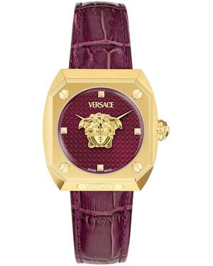 Versace Swiss Medusa Antares Burgundy Leather Strap Watch 35mm - Purple