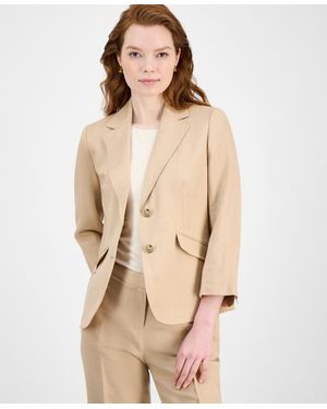 Kasper Notch-collar Button-front Blazer - Natural