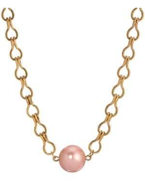 2028 Gold Tone Peach Cultivated Pearl Bead Necklace - Metallic