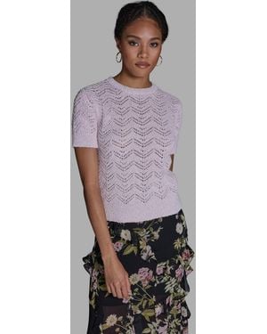 BCBGMAXAZRIA Crewneck Oversized Zig Zag Sweater - Purple
