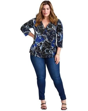 Avenue Side Ruched Faux Wrap Top - Blue