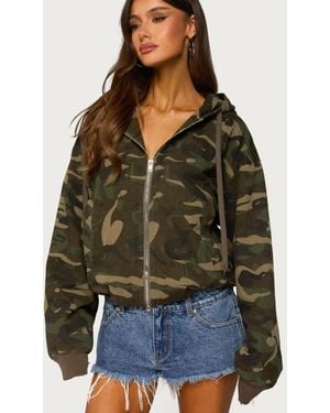 Edikted Blanche Camo Hooded Jacket - Green