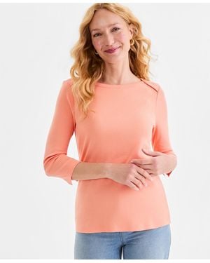 Style & Co. Pima Cotton 3/4-sleeve Boat-neck Top - Orange
