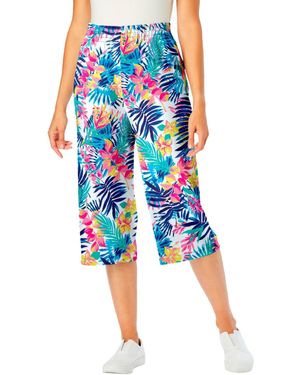 Woman Within Within Elastic-waist Pull-on Knit Pocket Capri Pants - Blue