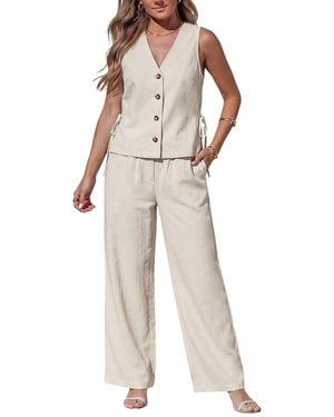 CUPSHE Cream Essence Sleeveless Vest Trouser Two Piece Outfit - Natural