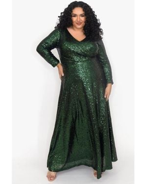 Celebrations by Sydneys Closet Long Sleeve Sequin Formal Dress - Green