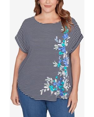 Ruby Rd. Plus Size Floral Stripe Jersey Top - Blue