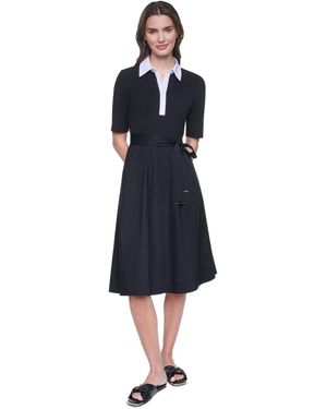 DKNY Collared Short-sleeve Shirt Dress - Blue