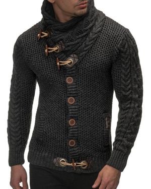 Leif Nelson Knitted Turtleneck Jacket - Black