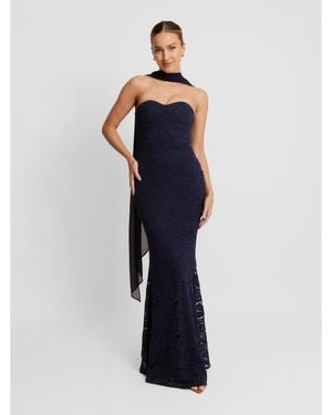Six Stories Lace Corset Maxi Dress With Neck Scarf - Blue