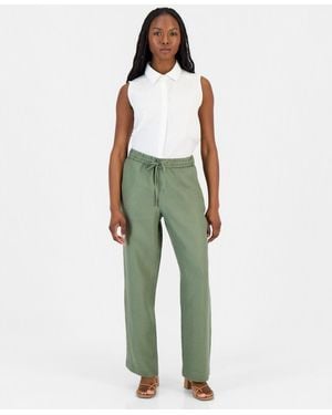 Charter Club Petite 100% Linen Drawstring Pants - Green