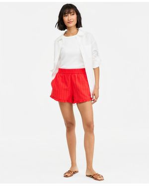 On 34th Linen Blend Ruffled-hem Pull-on Shorts - Red