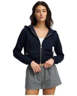 Cotton On Premium Cropped Zip Through Hoodie - Blue