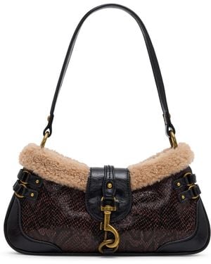Steve Madden Bvexa-t Faux Leather Snakeskin Sherpa Collar Small Shoulder Bag - Black