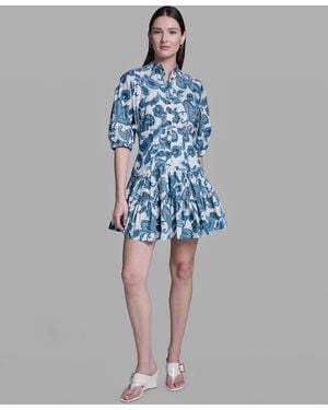 BCBGMAXAZRIA Paisley Print Puff-sleeve Dress - Blue