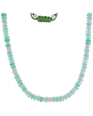 Roxy Waterproof Yellow Beads Green Aventurine Adjustable Necklace - Blue