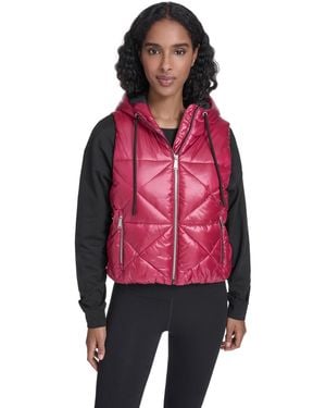 Calvin Klein Performance Diamond Quilt Hooded Puffer Vest - Red