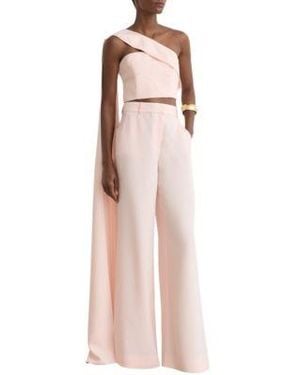 Reiss One Shoulder Scarf Bustier Top Wide Leg Tailored Pants - Pink