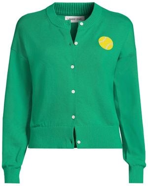 Lands' End Cotton Embellished Cardigan Sweater - Green