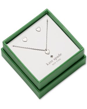 Kate Spade Gold Plated Mini Heart Pendant And Earrings Set - Green