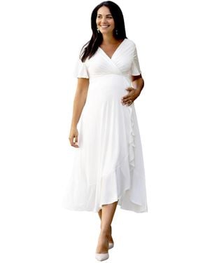 Tiffany Rose Maternity Waterfall Midi Maternity Dress - White