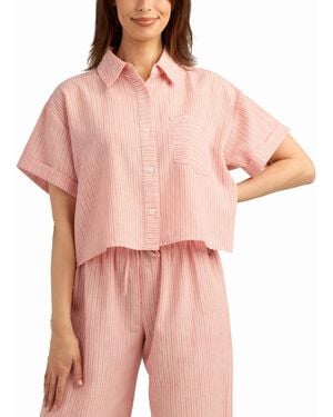 Bcx Mini Striped Collared Neck Shirt - Pink