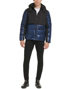 Kenneth Cole Colorblock Mixed-media Puffer Jacket - Blue